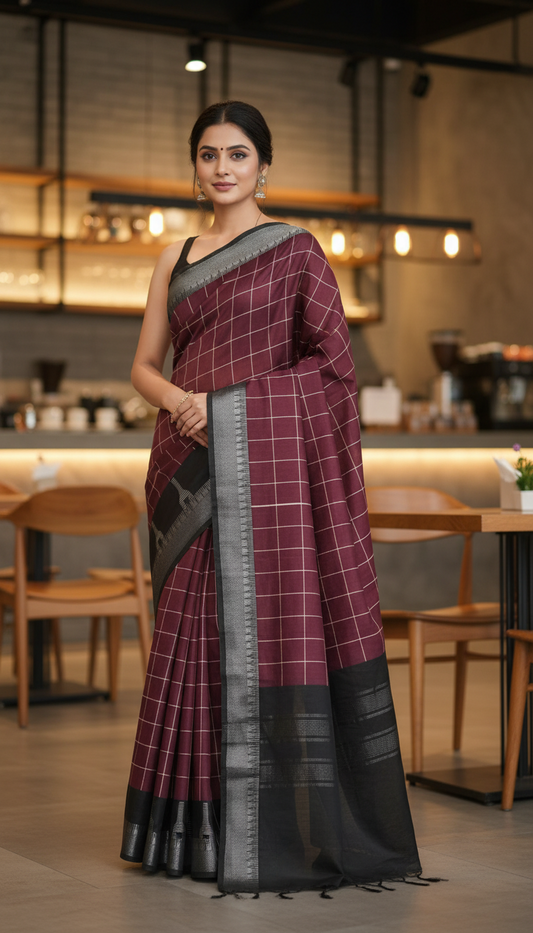 Elegant Wine Jute Saree 