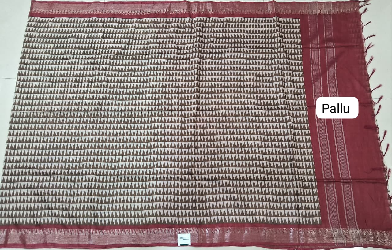 Elegant Chocolate Brown Jute Saree pallu