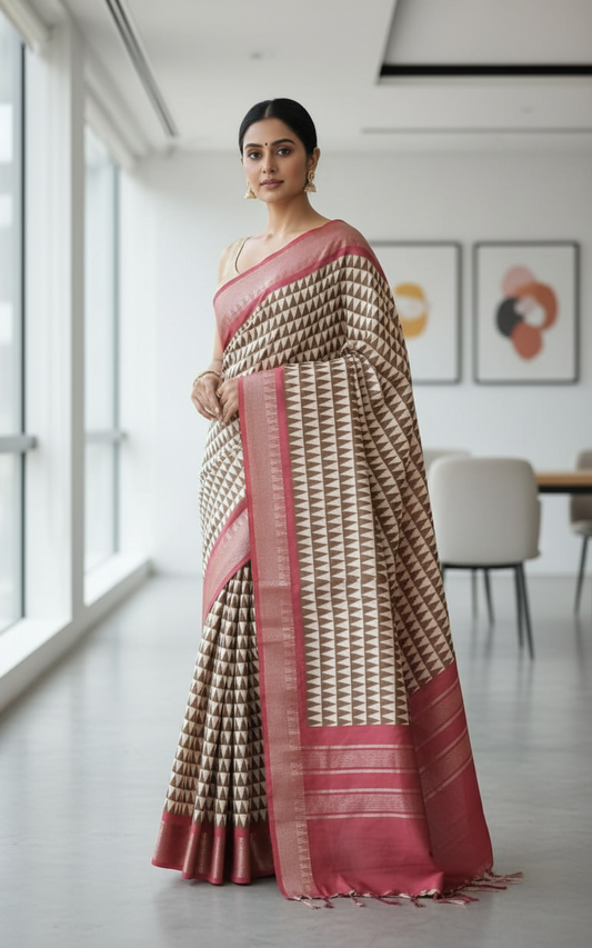 Elegant Chocolate Brown Jute Saree