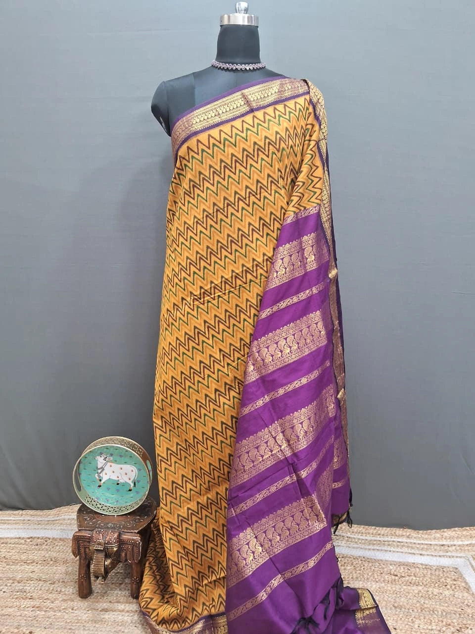 Charming Mustard yellow Kalyani Cotton Saree