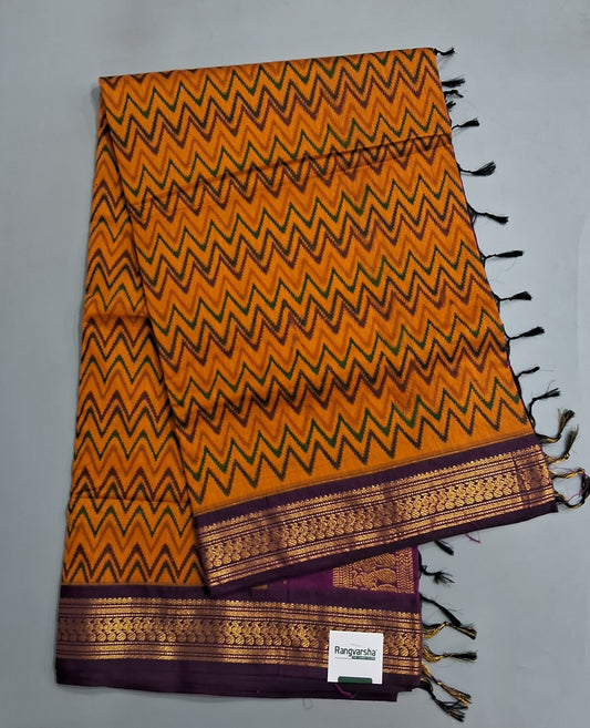 Mustard Yellow Kalyani Cotton Saree