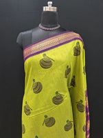 Parrot Green Kalyani Cotton Saree with Colorful Pot Print 1