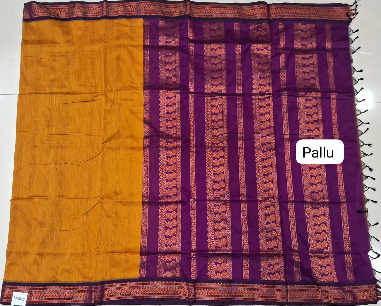 Mustard Yellow Kalyani Cotton Saree pallu