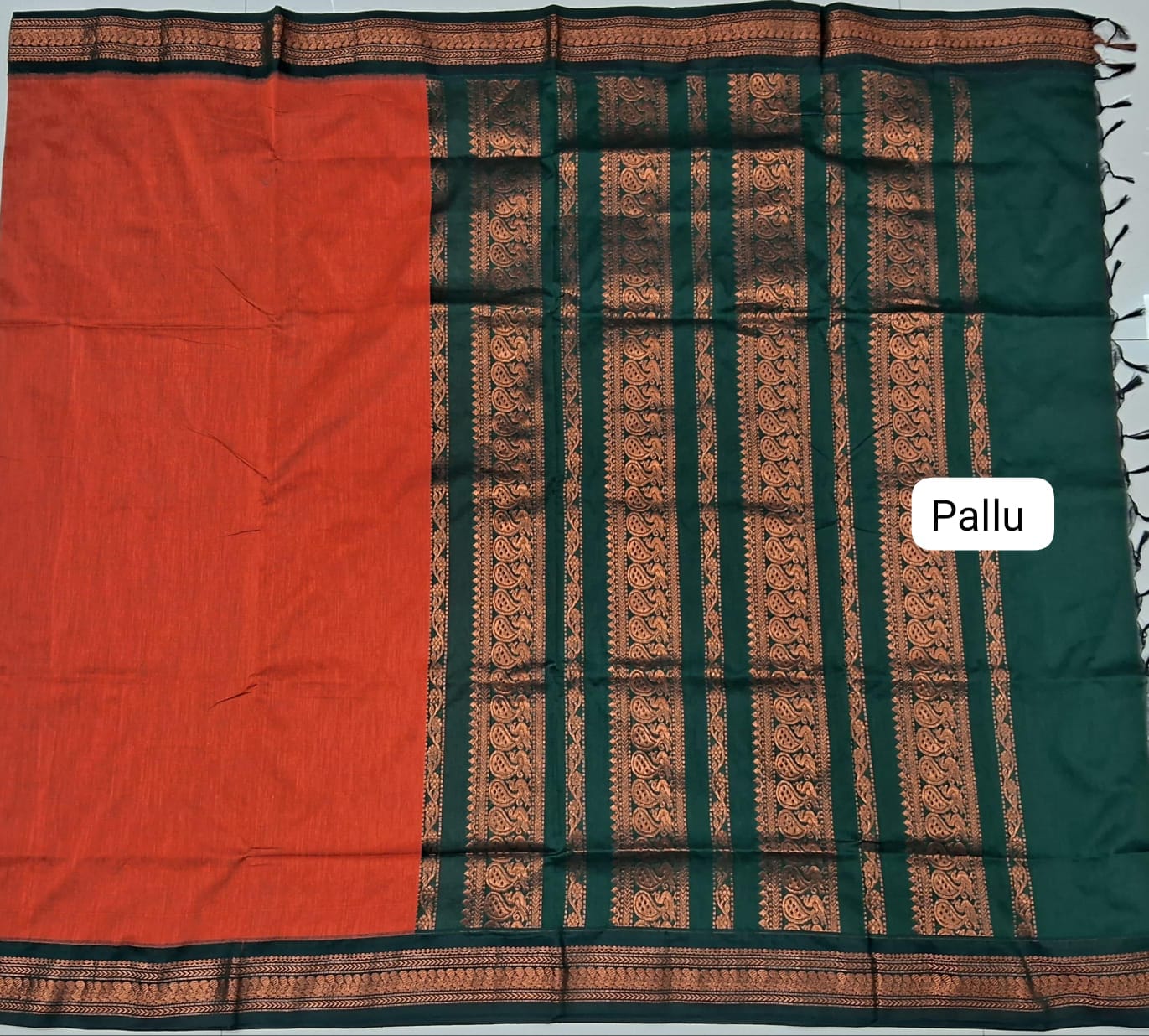 Dark Orange Kalyani Cotton Saree pallu