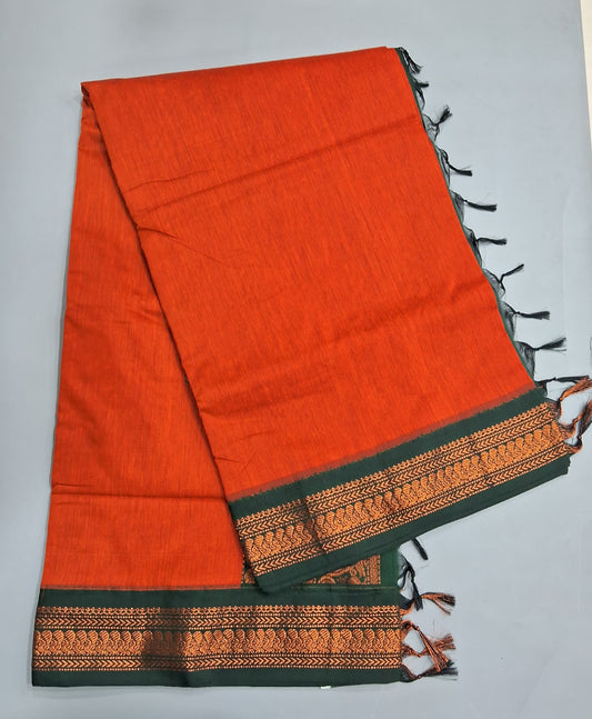Dark Orange Kalyani Cotton Saree