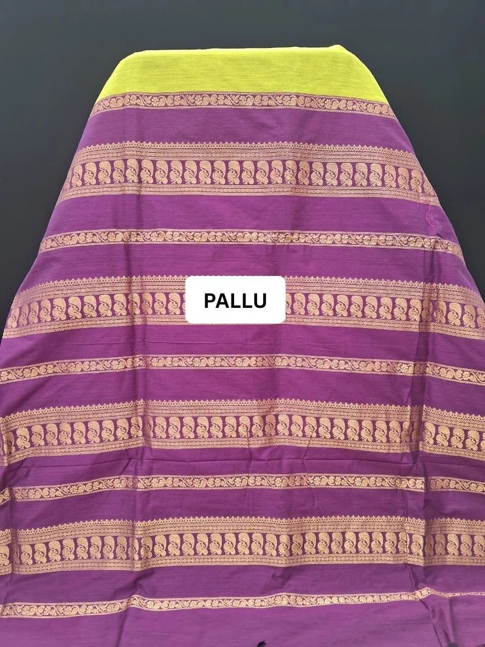 Leaf Green Kalyani Cotton Saree with Wine Zari Peacock Striped Pallu