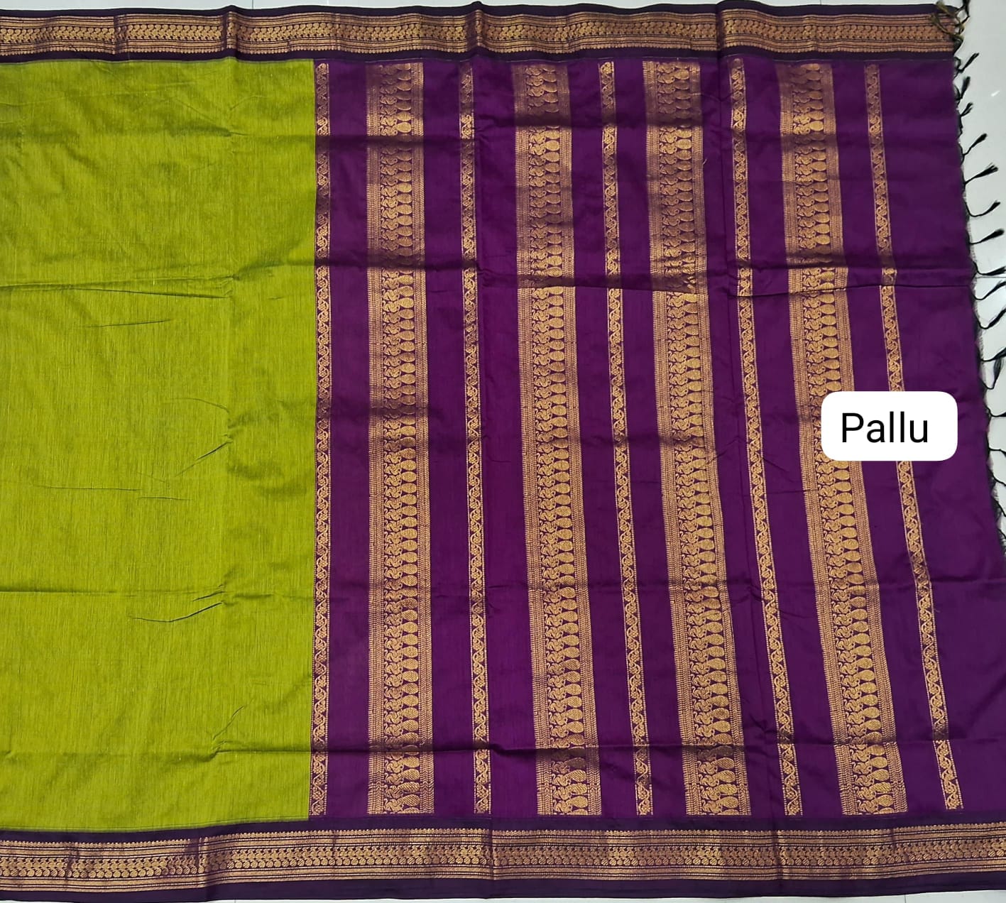 Leaf Green Kalyani Cotton Saree pallu