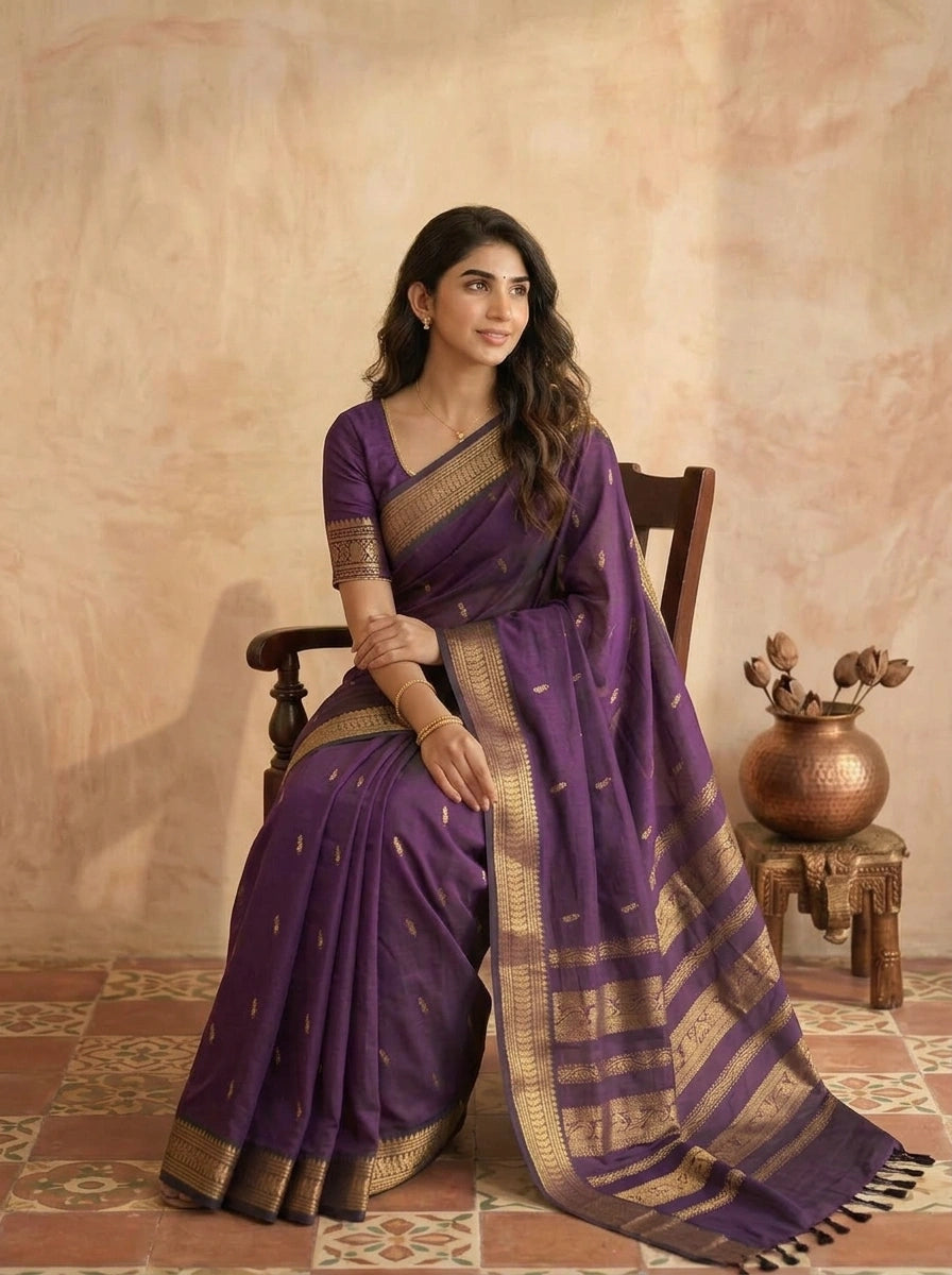 Elegant Wine Kalyani Cotton Saree