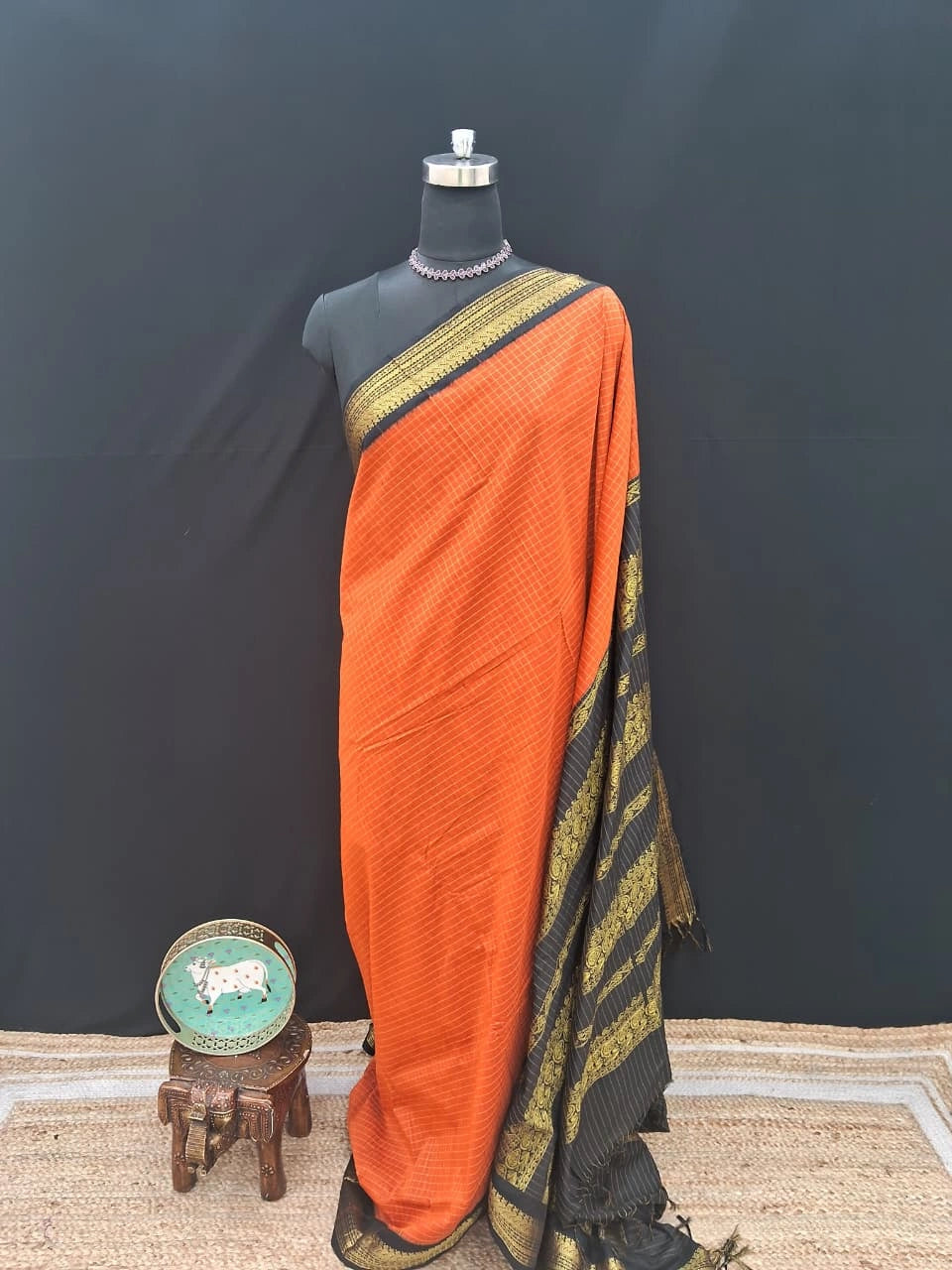 Dark Orange Kalyani Cotton Saree