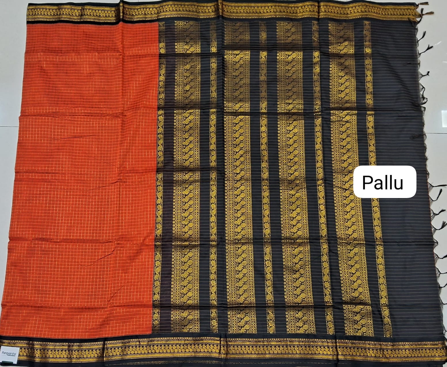 Dark Orange Kalyani Cotton Saree pallu