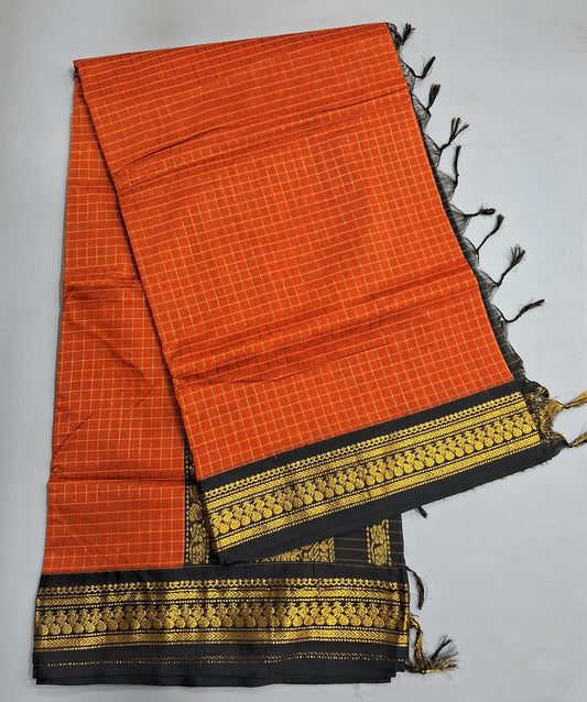 Dark Orange Kalyani Cotton Saree