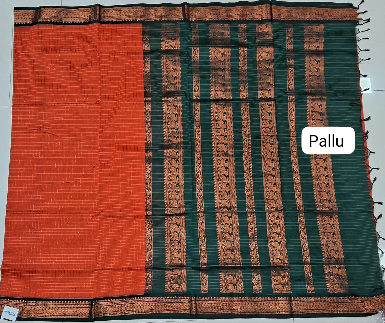 Dark Orange Kalyani Cotton Saree pallu