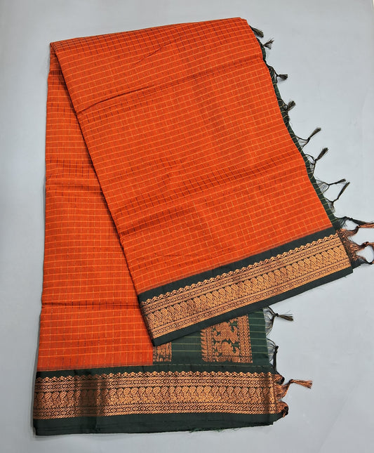 Dark Orange Kalyani Cotton Saree
