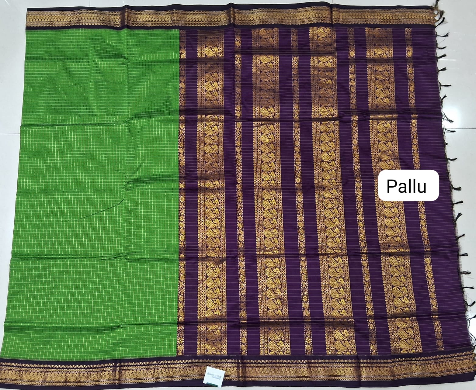 Parrot Green Kalyani Cotton Saree pallu