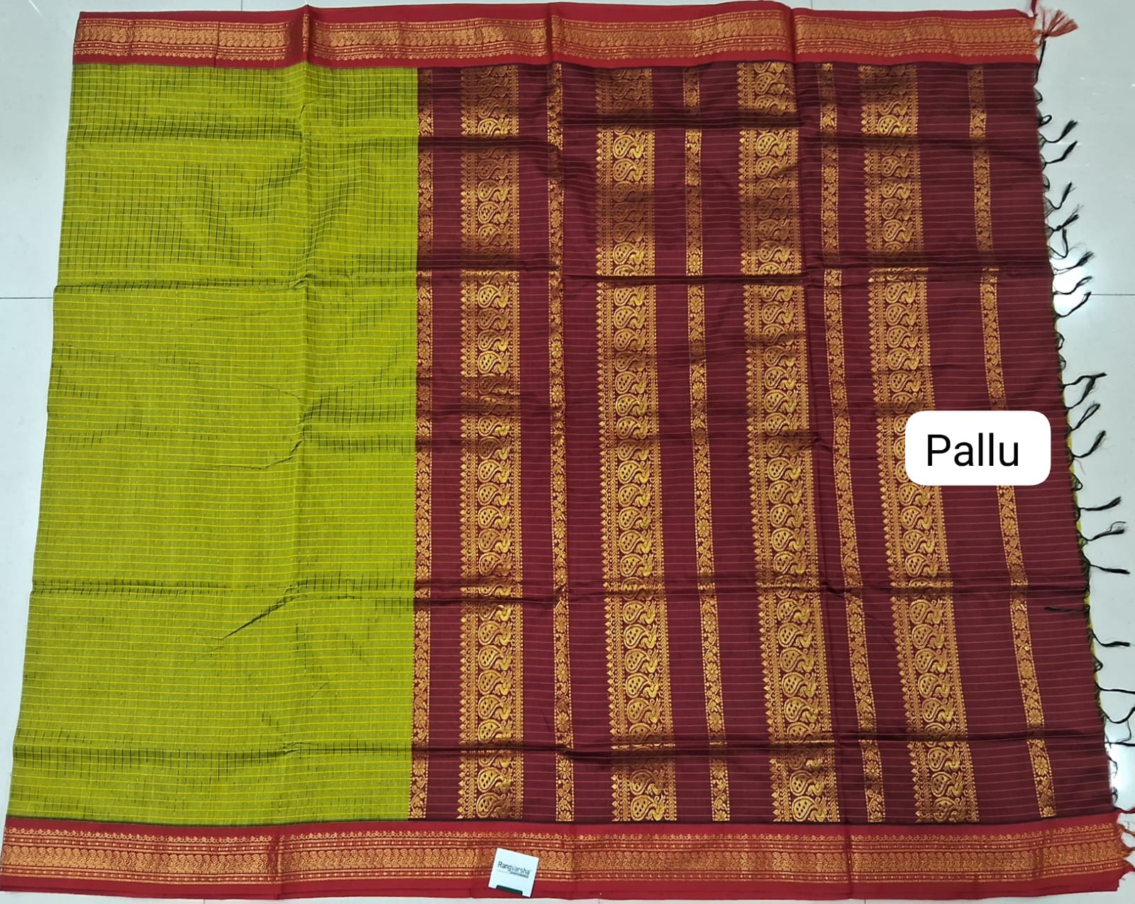 Lime Green Kalyani Cotton Saree pallu