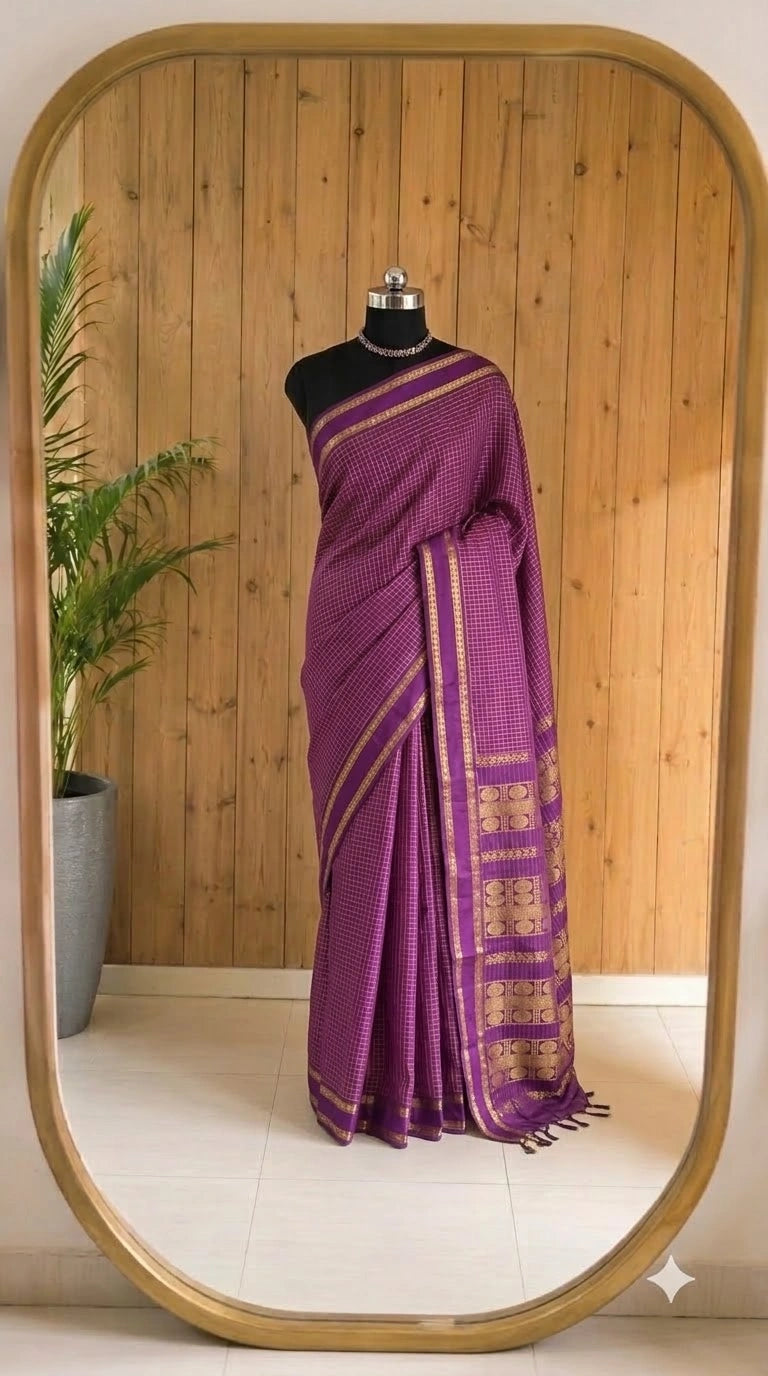 Wine Kalyani Cotton Saree