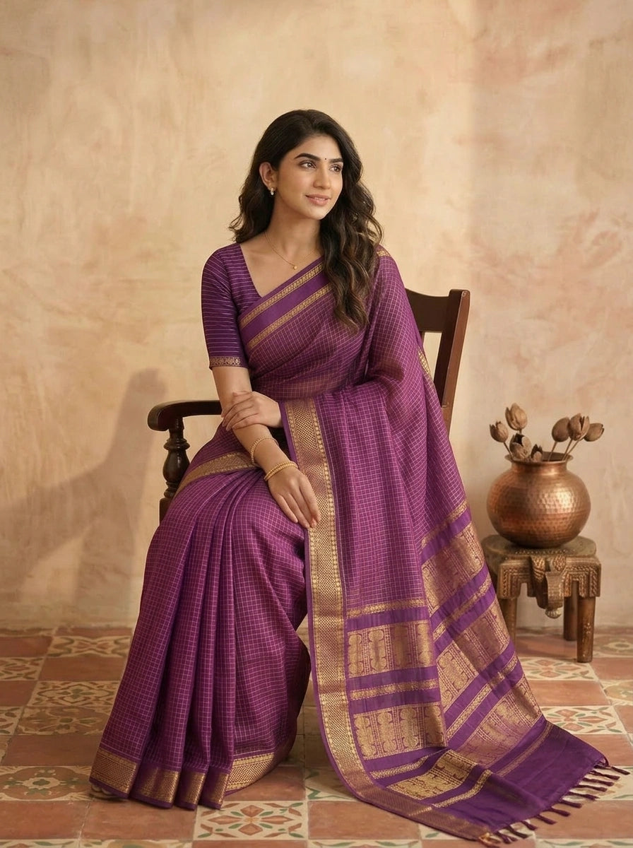 Wine Kalyani Cotton Saree