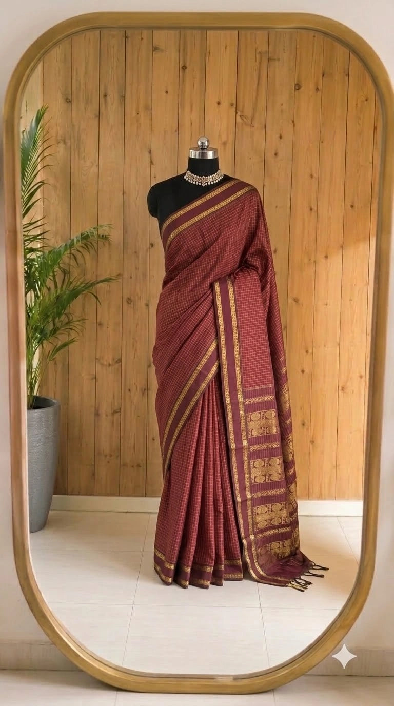 Brown Kalyani Cotton Saree