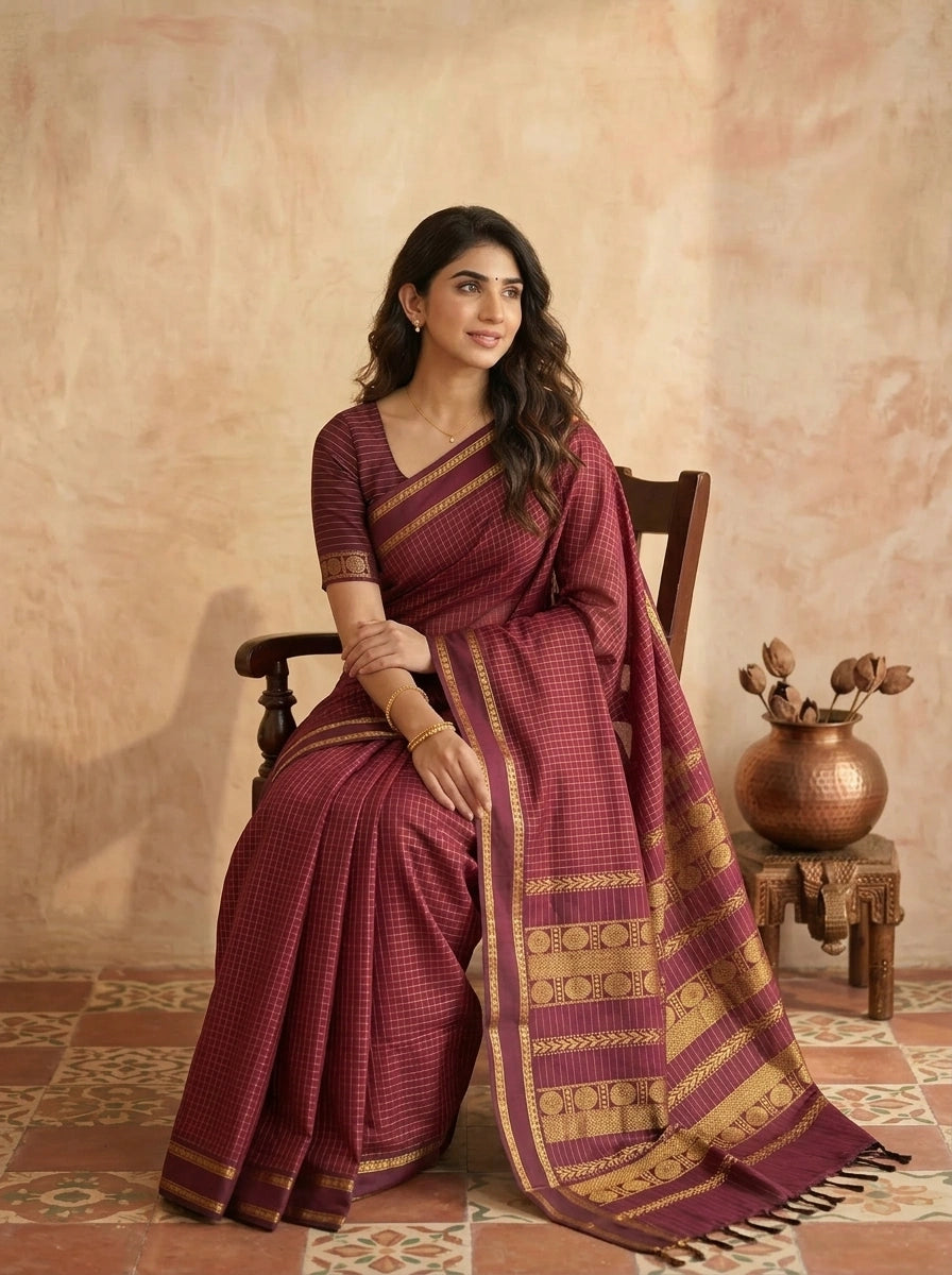 Brown Kalyani Cotton Saree