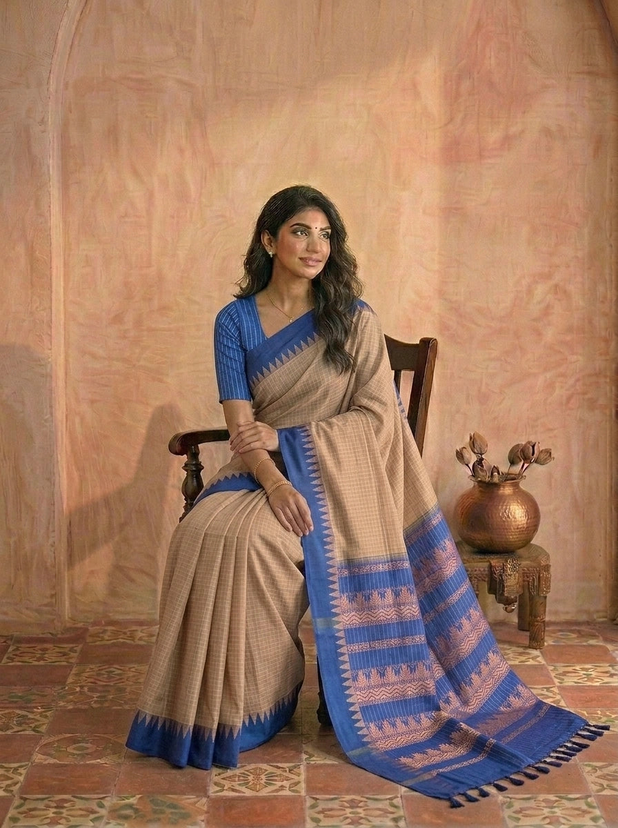 Beige Kalyani Cotton Saree