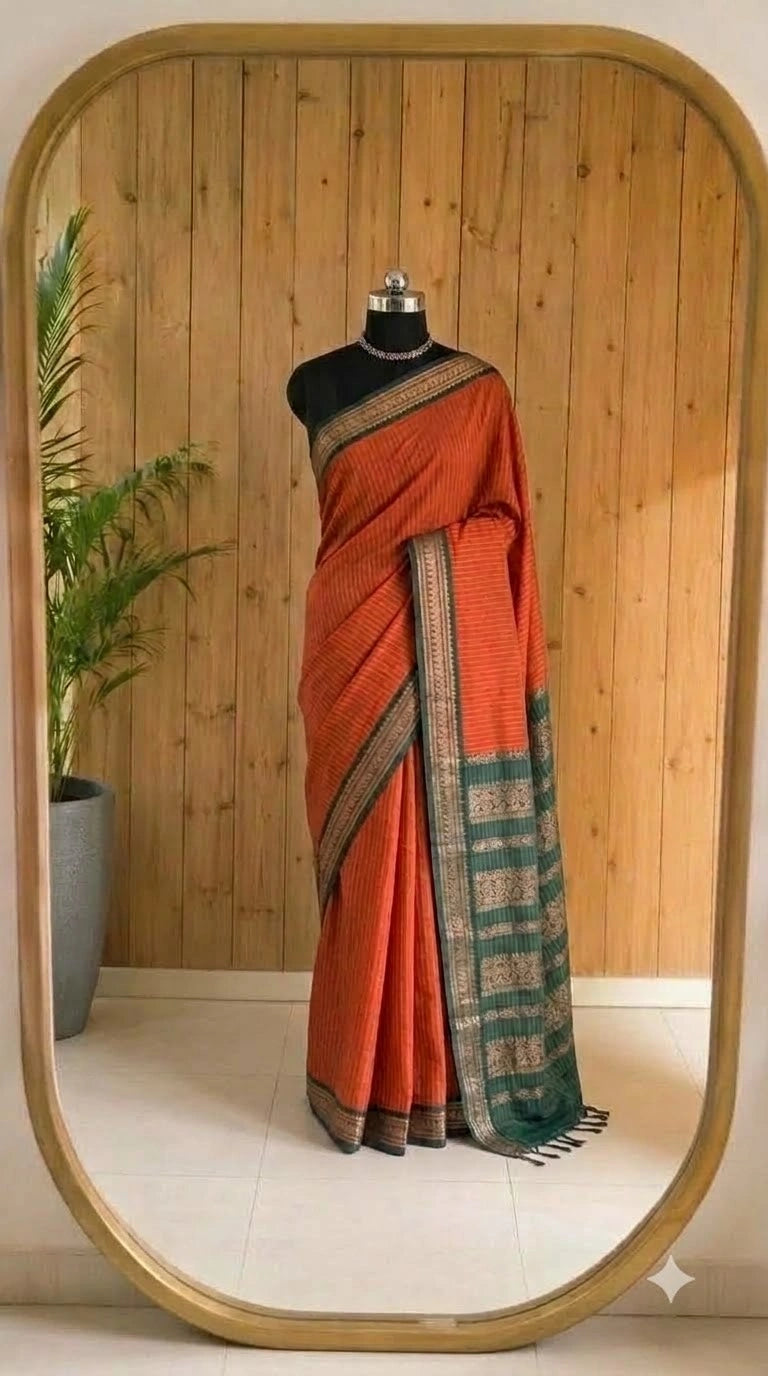 Elegant Orange Kalyani Cotton Saree