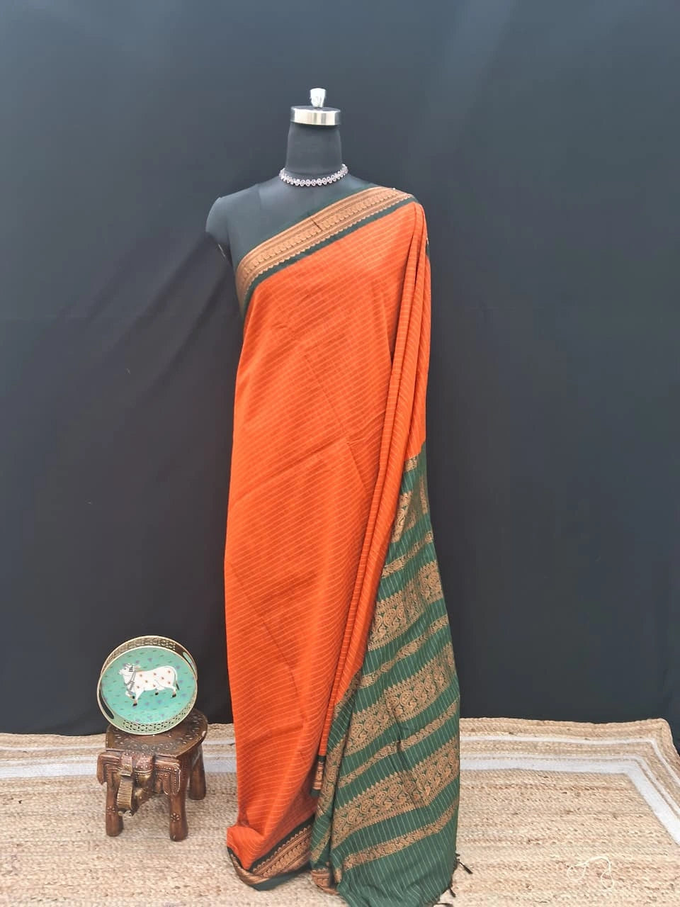Elegant Orange Kalyani Cotton Saree
