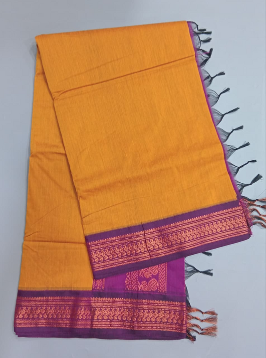 Yellow Plain Kalyani Cotton Saree
