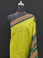 Parrot Green Plain Kaly  ani Cotton Saree