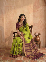 Lightweight Parrot Green Kalyani Cotton Saree 