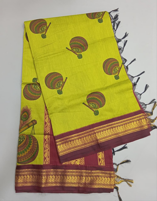 Parrot Green Kalyani Cotton Saree