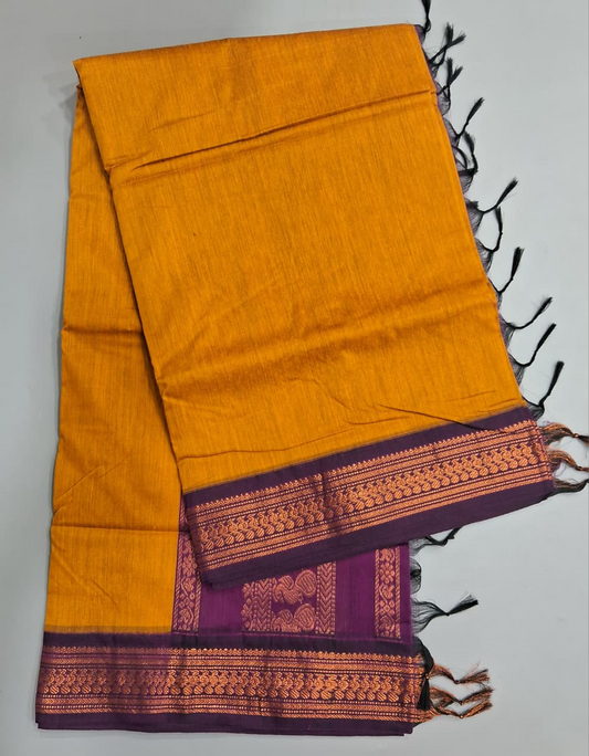 Mustard Yellow Kalyani Cotton Saree