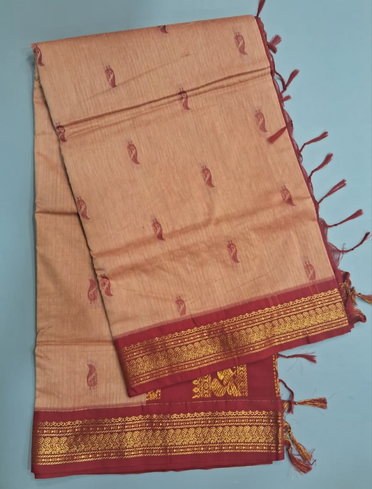 Peach Kalyani Cotton Saree