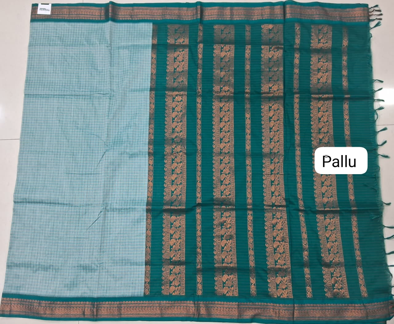 Sky Blue Kalyani Cotton Saree pallu