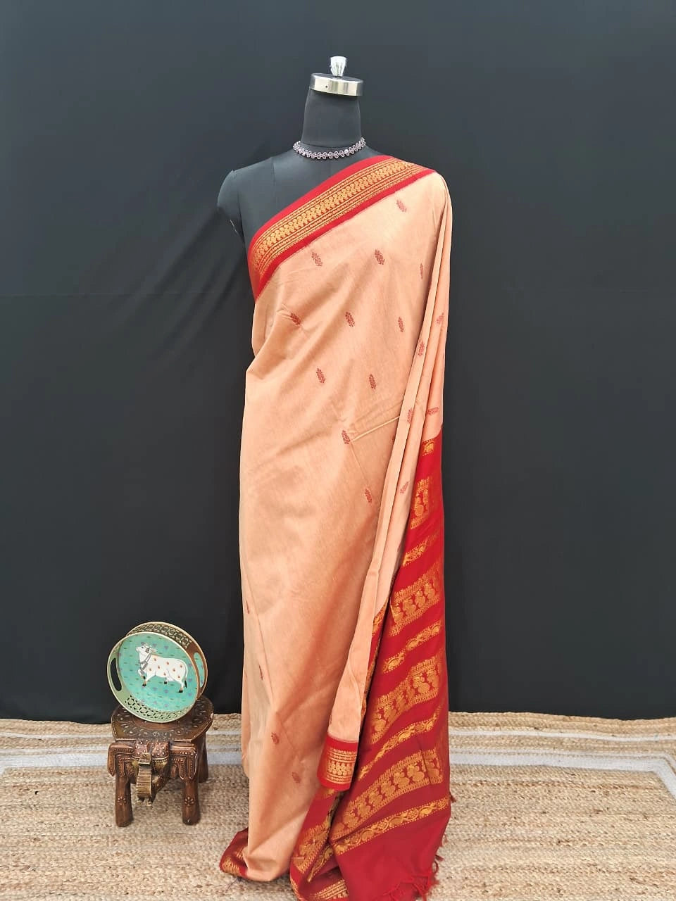 Peach Handwoven Kalyani Cotton Saree