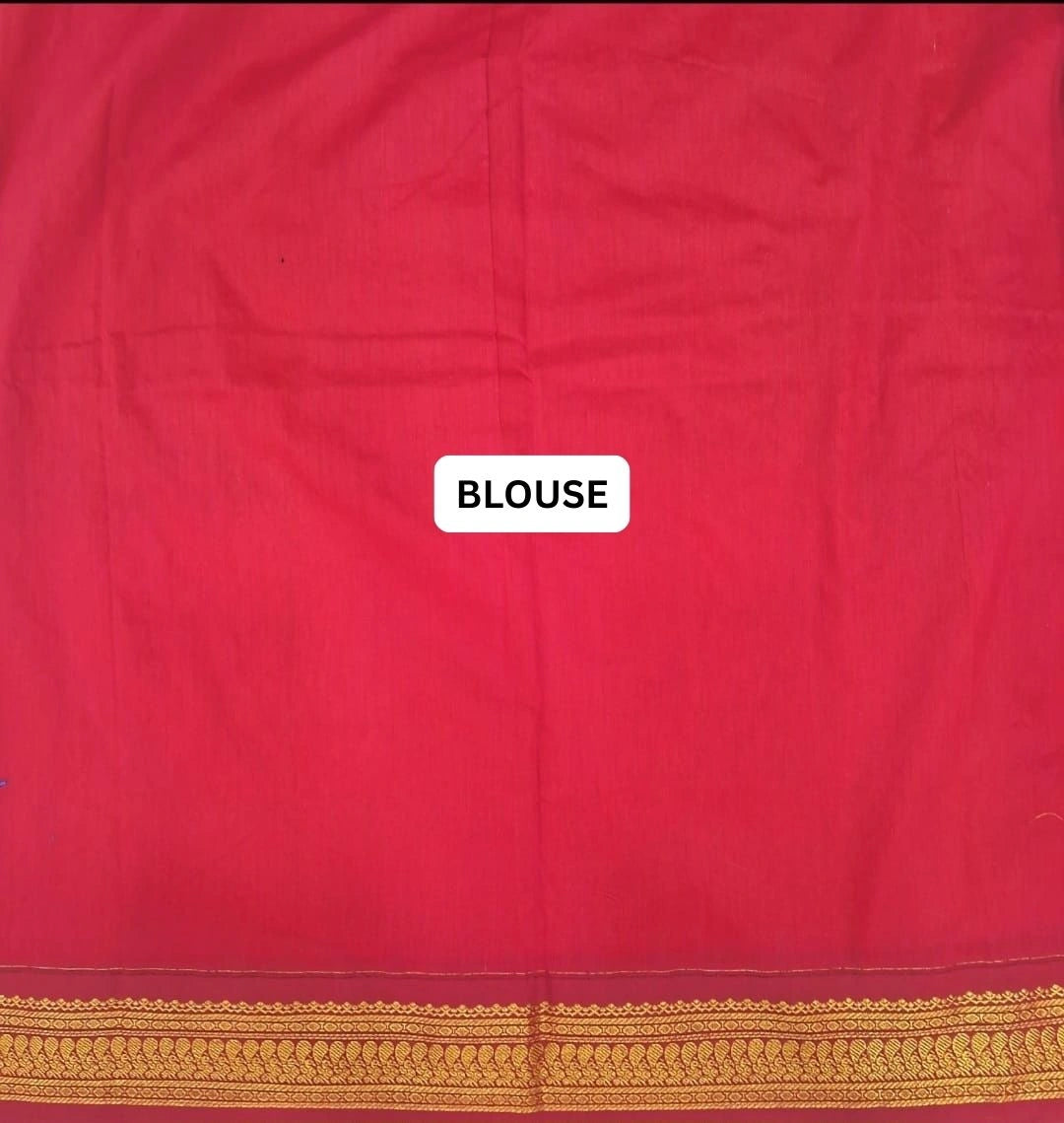 Peach Handwoven Kalyani Cotton Saree blouse