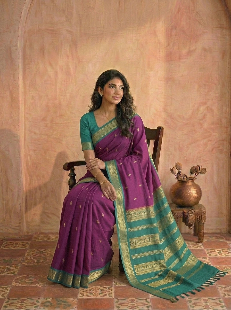 Wine Kalyani Cotton Saree