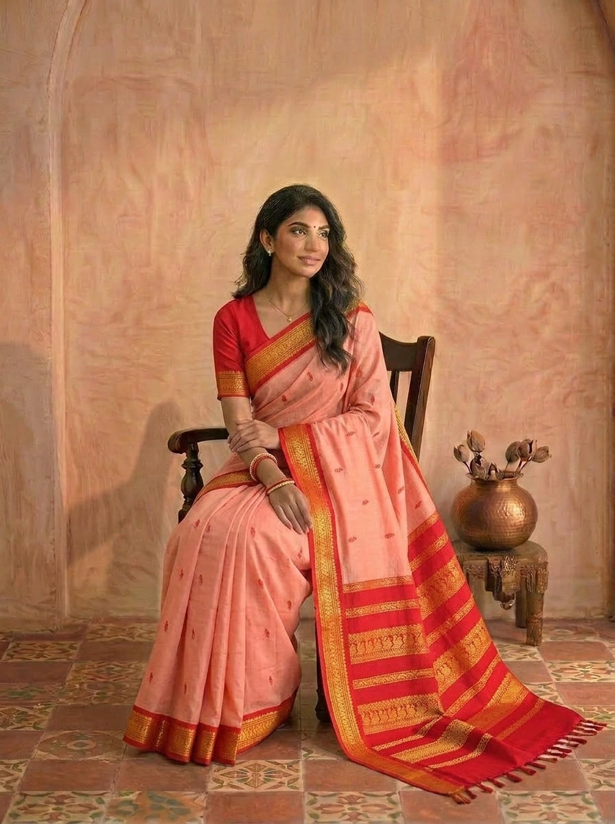 Peach Elegance Kalyani Cotton Saree