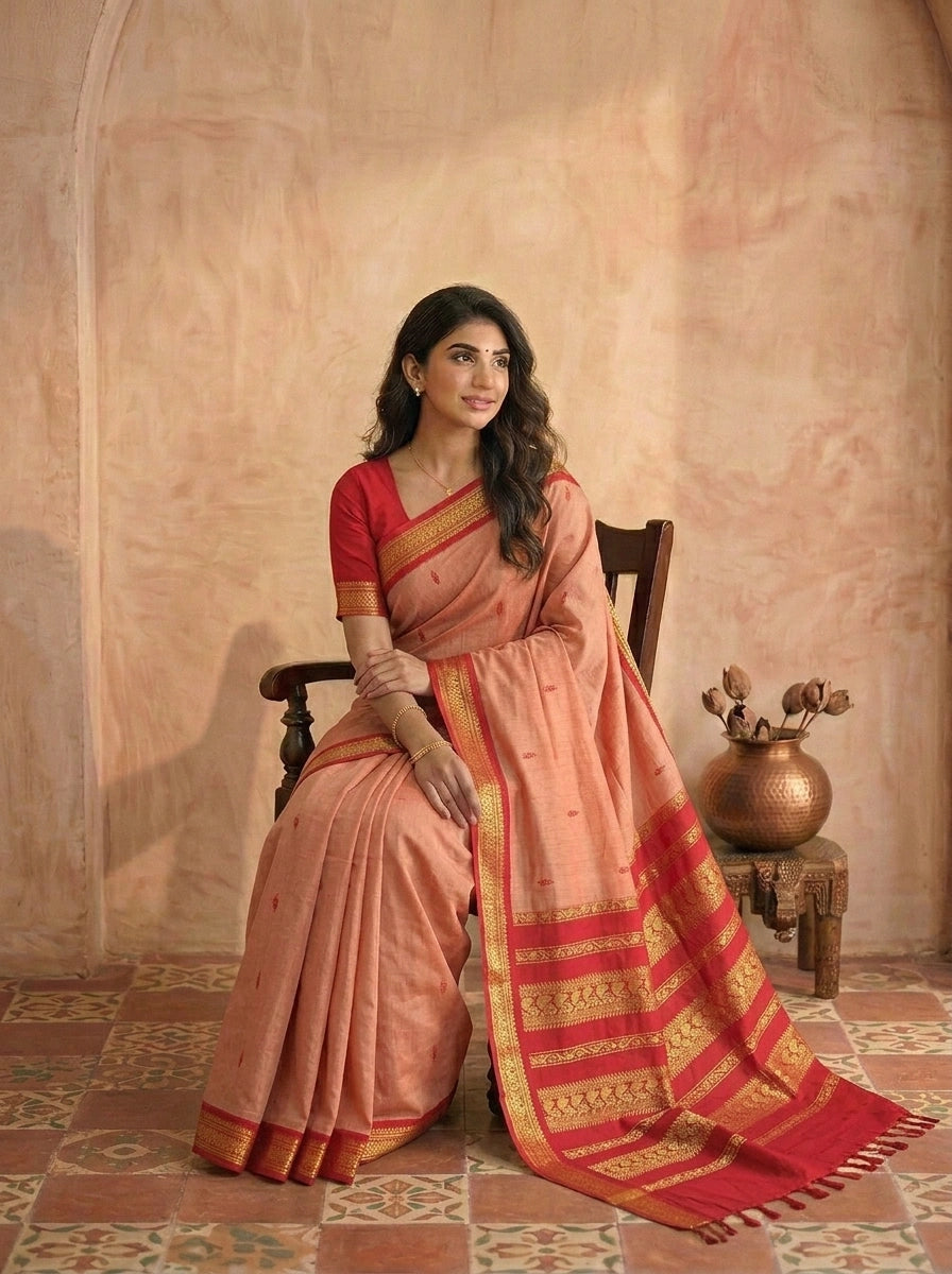 Graceful Peach Kalyani Cotton Saree