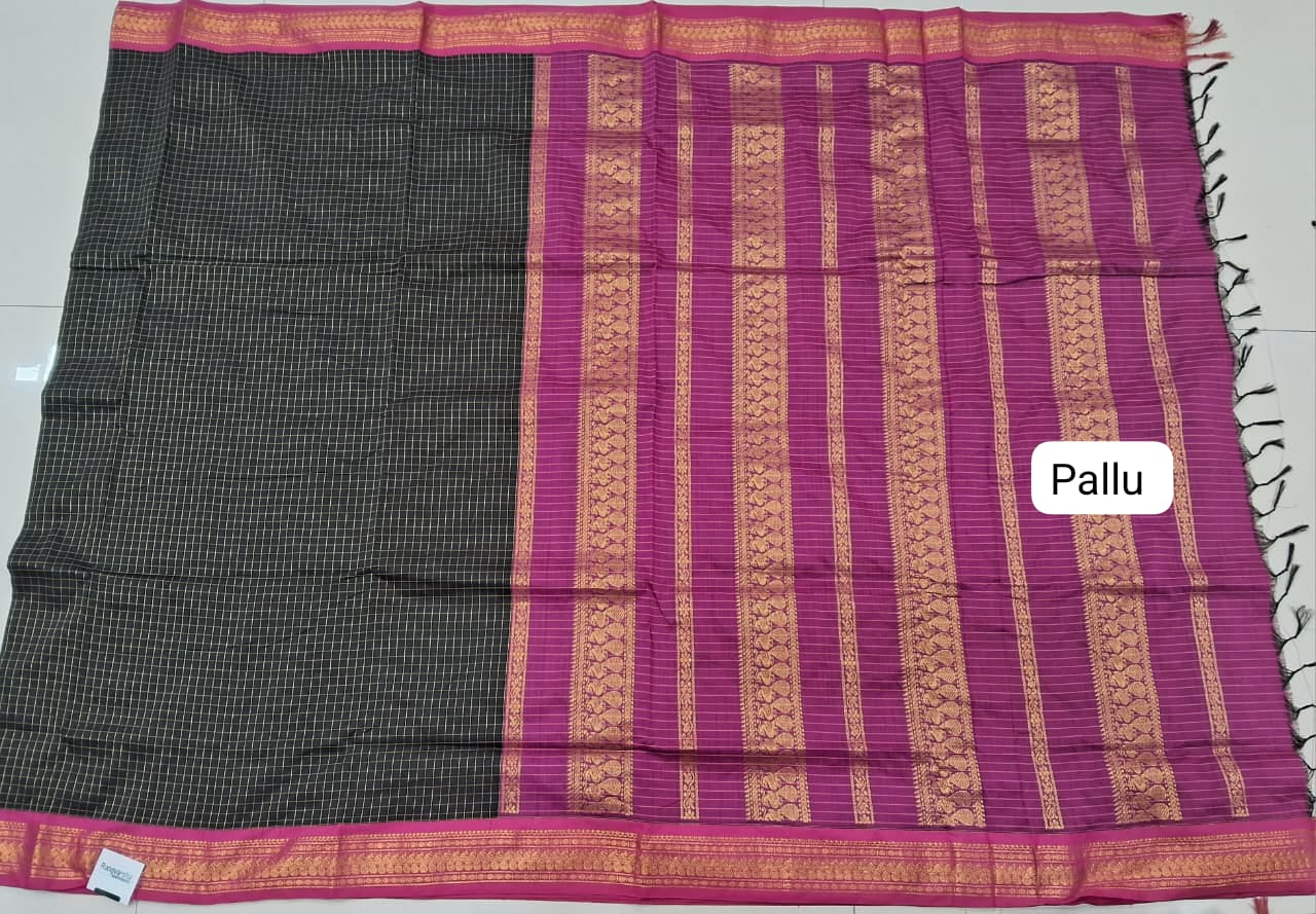 Black Kalyani Cotton Saree pallu