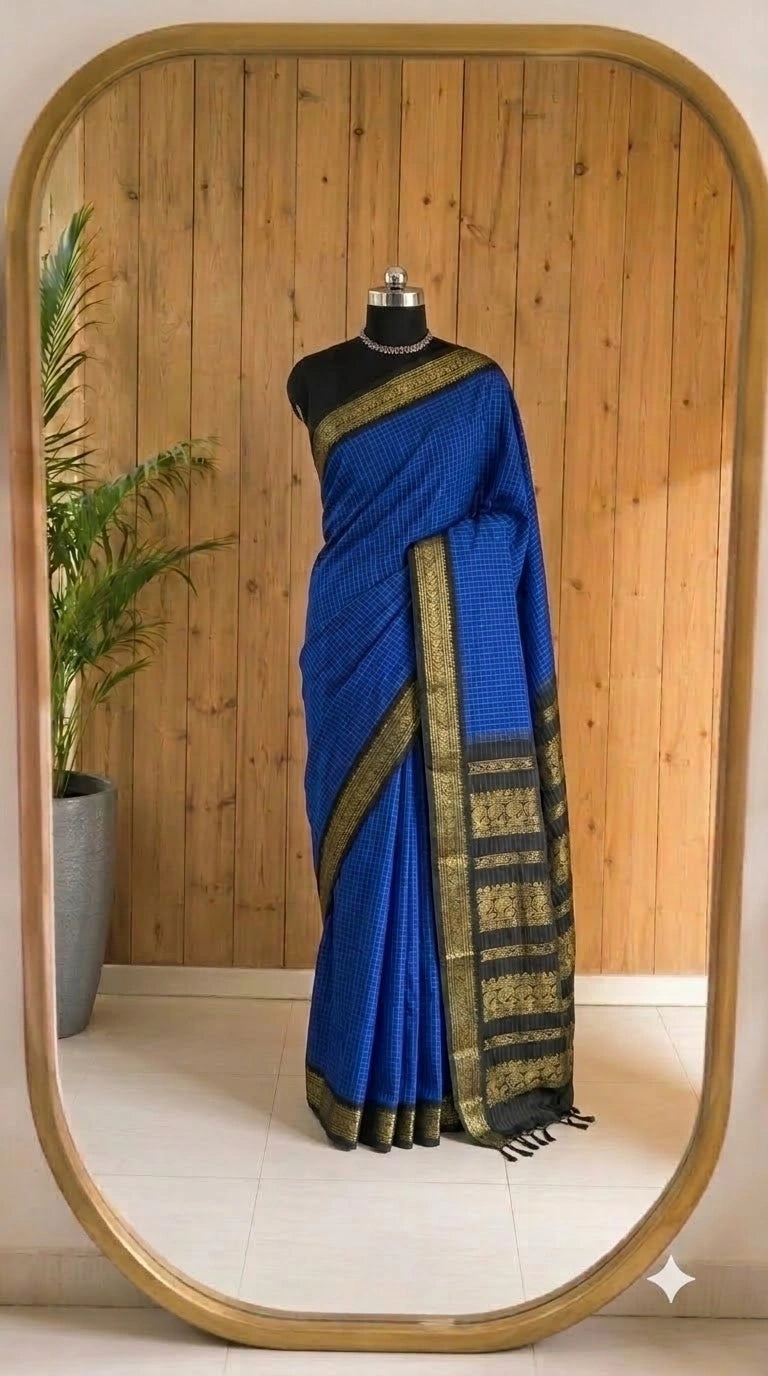 Navy Blue Kalyani Cotton Saree 