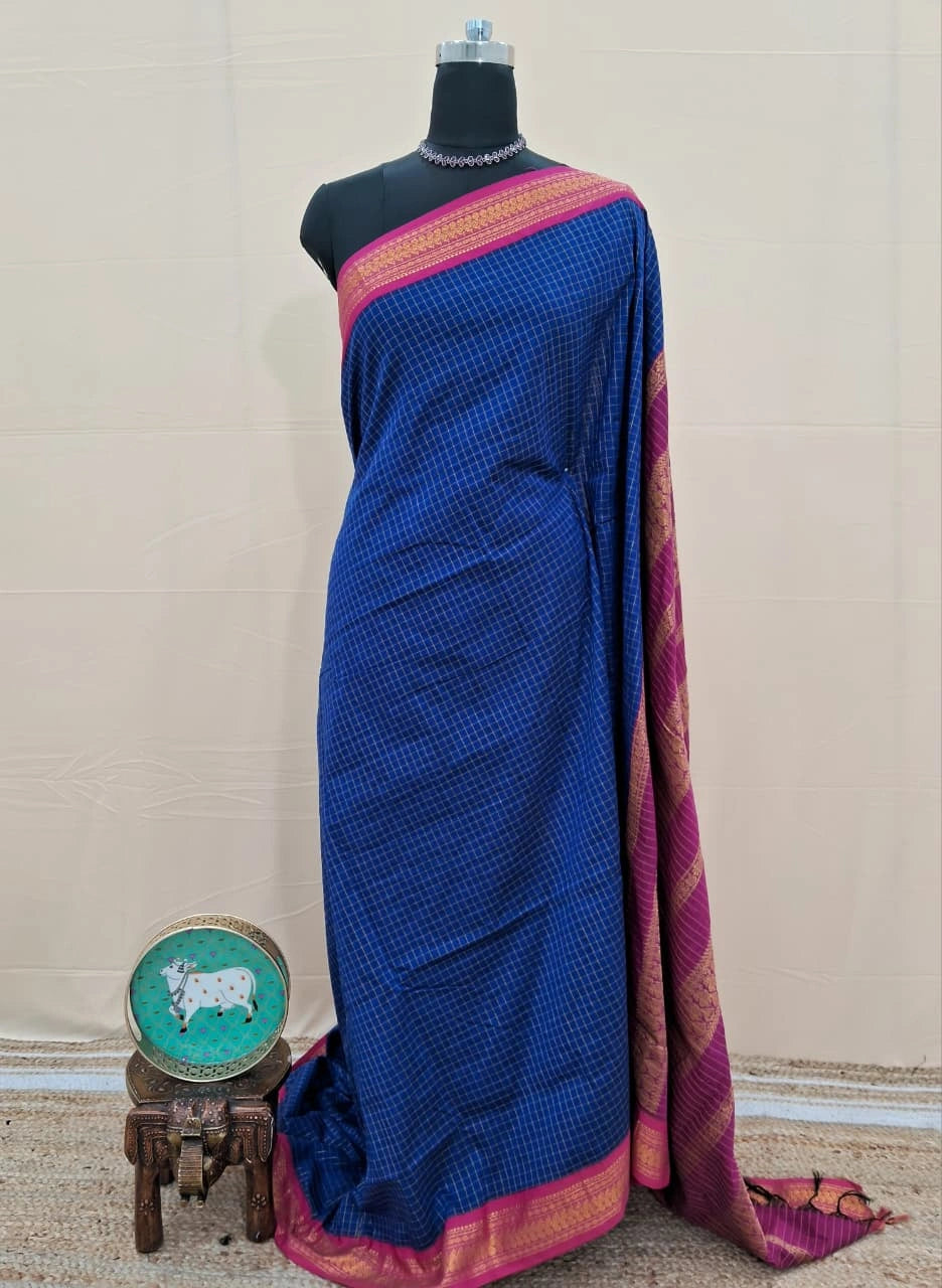 Blue Kalyani Cotton Saree