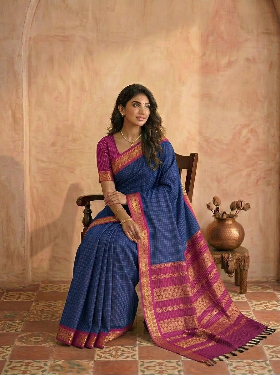 Blue Kalyani Cotton Saree