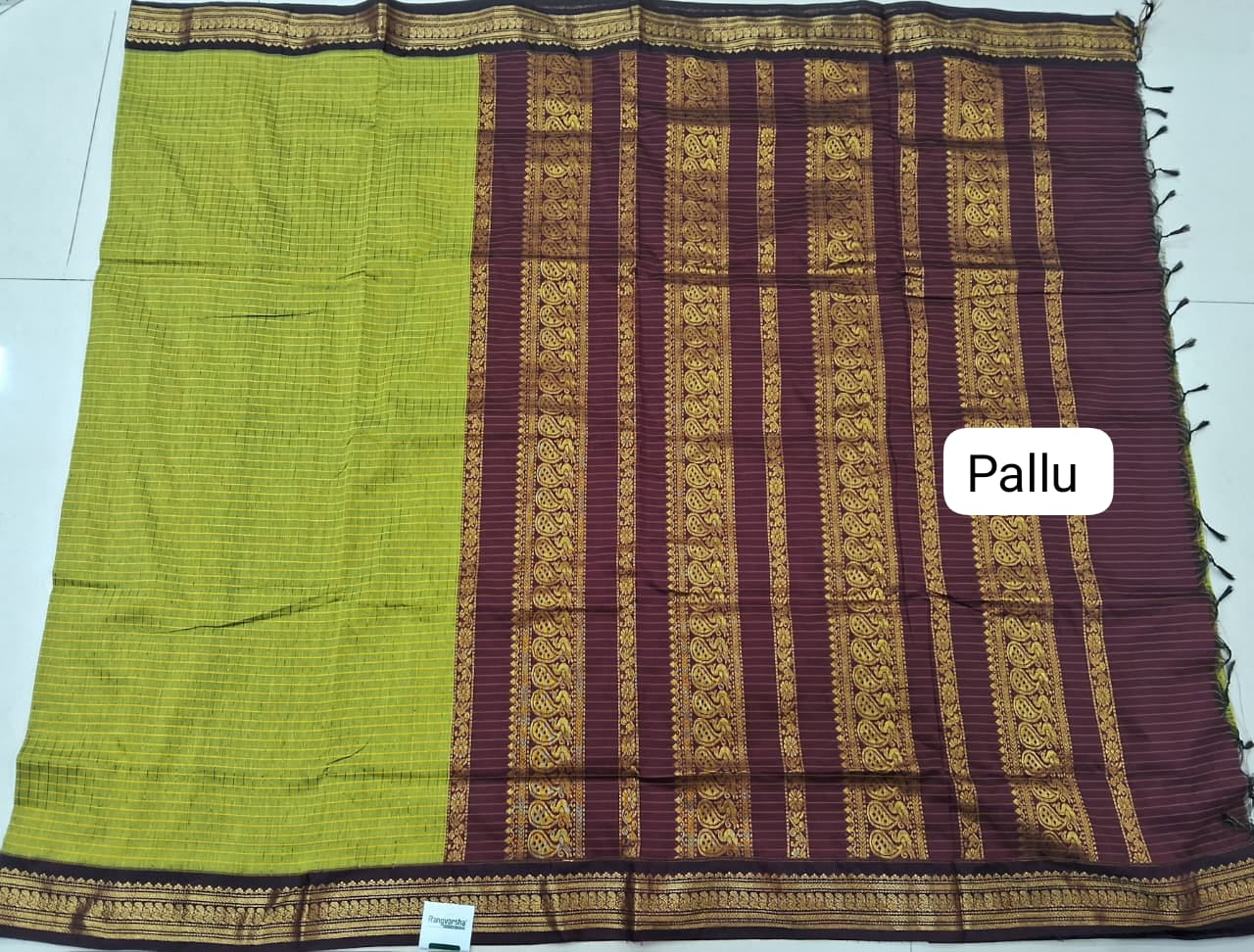 Parrot Green Kalyani Cotton Saree pallu