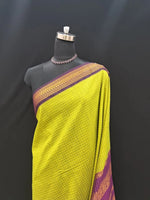 Parrot Green Kalyani Cotton Saree with Brown Checks 1
