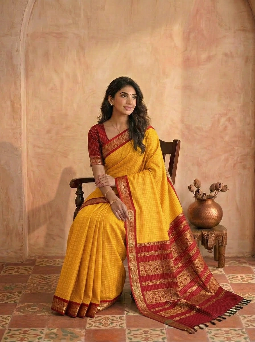 Mango Yellow Kalyani Cotton Saree