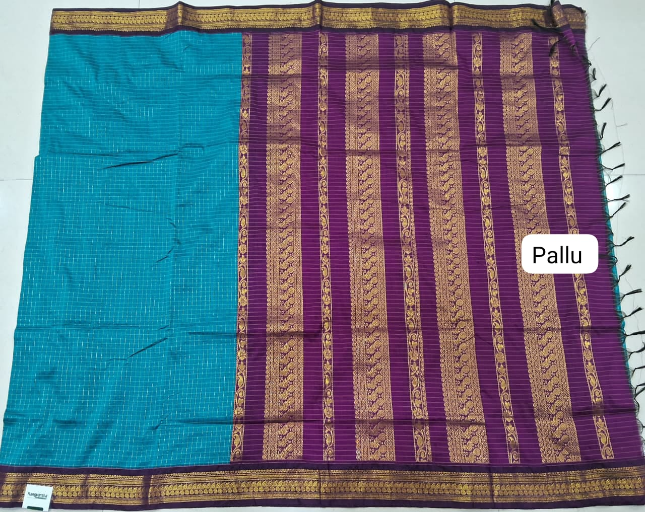 Marine Blue Kalyani Cotton Saree pallu