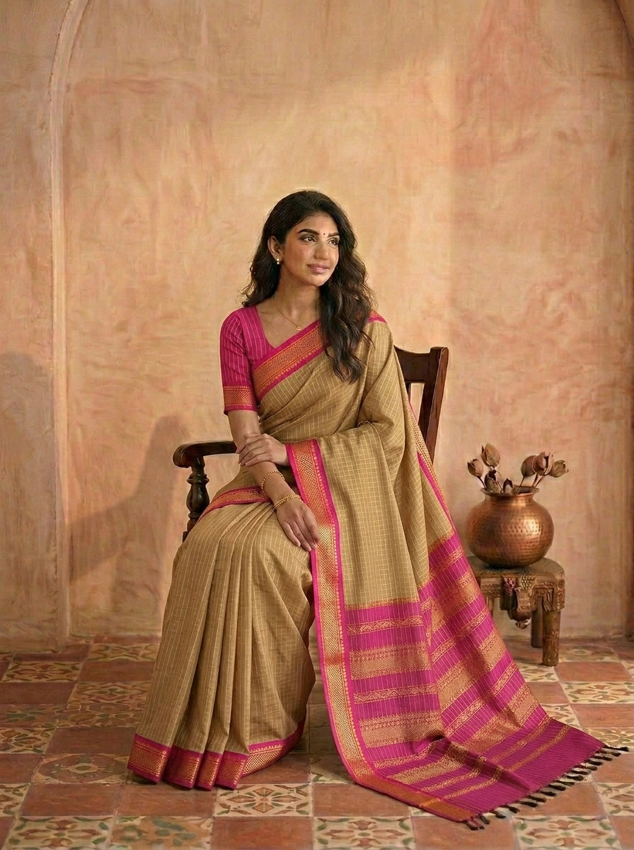 Sand Brown Kalyani Cotton Saree  