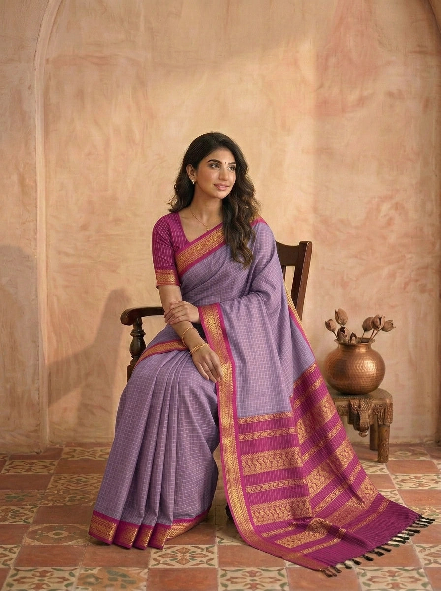 Lavender Kalyani Cotton Saree