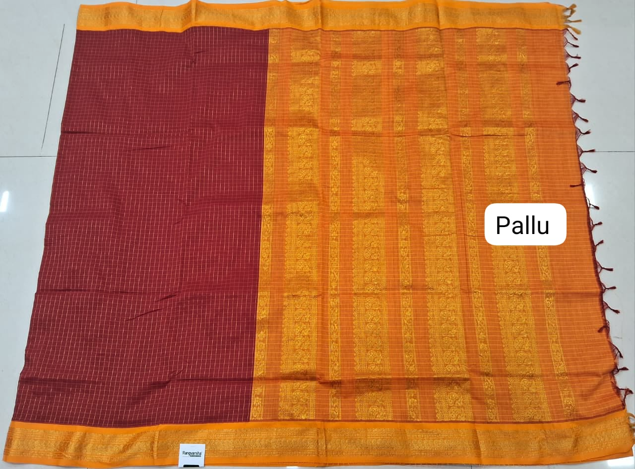 Fire Red Kalyani Cotton Saree pallu