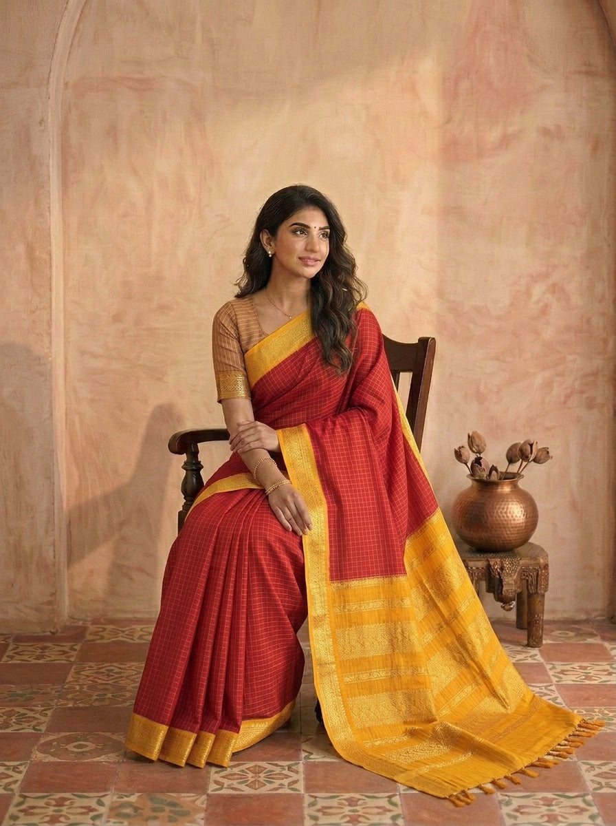 Fire Red Kalyani Cotton Saree